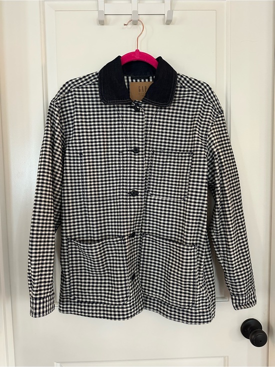 GAP Jackets & Blazers - GAP × DÔEN Gingham Denim Chore Jacket Blue White Utility Barn Coat Size S